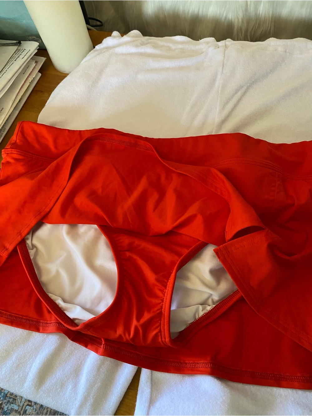 Lands' End Bright Red Swim Skirt with Built-In Brief
